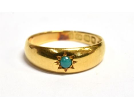 VICTORIAN 18CT GOLD &amp; TURQUOISE RING  Star grain set round turquoise cabochon and integral shank. Ring size N, with origi