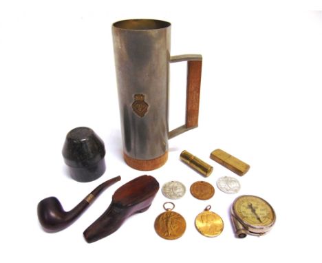 ASSORTED COLLECTABLES  comprising a treen snuff shoe, 9cm long; Great War Victory Medal (DEAL 13825-S- PTE. W.J. CHANNING. R.