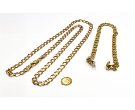 9CT GOLD CHAIN NECKLACE &amp; BRACELET  Necklace approx 51cm long x 4.9mm wide, filed curb link chain with parrot clasp.  Bra