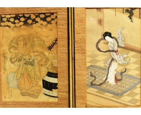 ATTRIBUTED TO KUNISADA  Woodblock print of a Samurai,  oban, 36cm x 23.5cm; together with another woodblock print attributed 