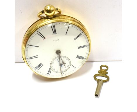 VICTORIAN 18CT GOLD POCKET WATCH  48.1mm round case, hallmarked 18 London 1846, engine turned engraving to back cover, open f