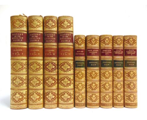 [CLASSIC LITERATURE]. LEATHER BINDINGS  Shaw, Bernard. Works of, five volumes, Constable &amp; Co., London, 1917-20, half tan