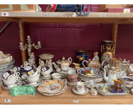 Mixed 19th century ceramics including Granger Worcester floral vase, Coalport batwing tea ware including teapot, seven hand p