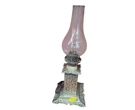 Manner of Christopher Dresser - silver plated oil lamp by Hukin and Heath, converted to a electric lamp