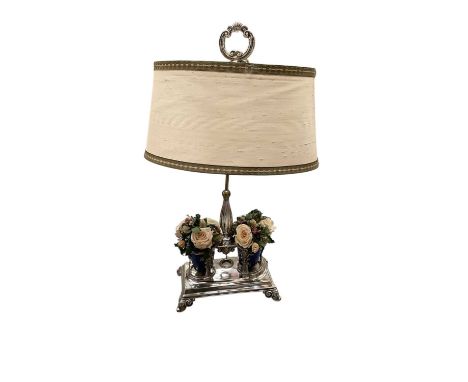 Unusual silver plated cruet stand converte to a lamp, 58cm high