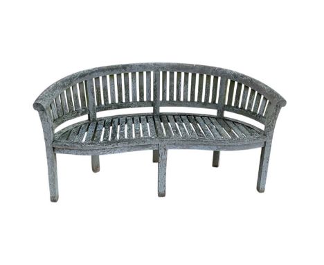 Teak garden bench with curved back, 160cm wide, 86cm high