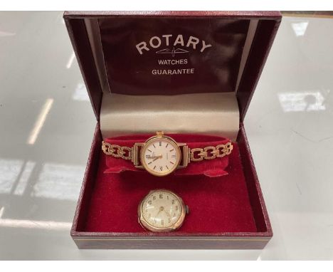 Ladies Rotary 9ct gold wristwatch on 9ct gold bracelet together with a 9ct gold cased wristwatch (2)Total weight 27 grams