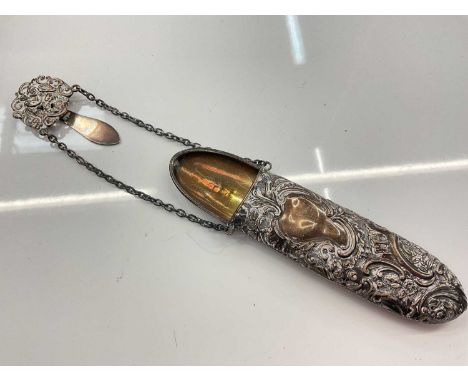 Late Victorian silver chatelaine with floral scroll decoration (Birmingham 1899)