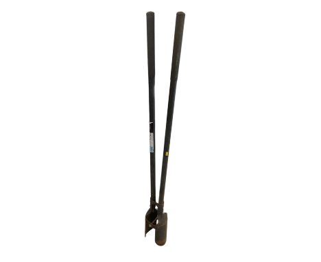 Heavy duty post hole digger, together with an axe and sledgehammer.