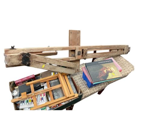 Artist's equipment, including Winsor &amp; Newton easel, oils, charcoals, etc