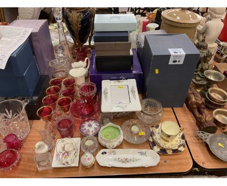 Group of assorted boxed sets of glassware together with Aynsley and other ceramic ornaments and other glassware.