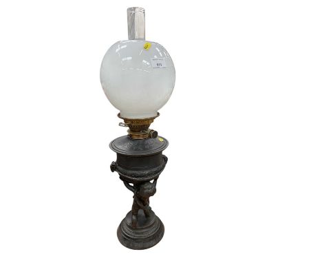 Late 19th century French Spelter figural oil lamp.
