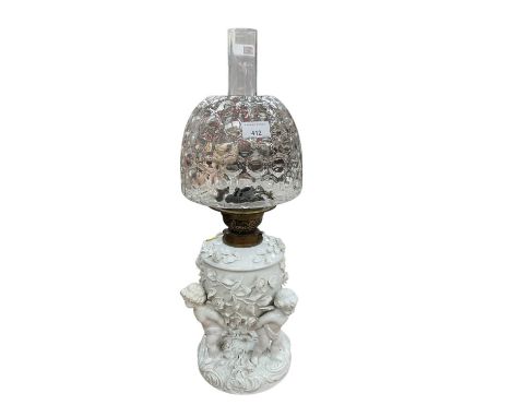 19th century German figural porcelain oil lamp with Hinks &amp; Sons Patent fittingsThere are various small chips and losses 