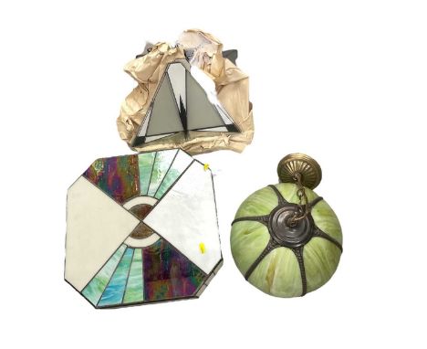 Two leaded stained glass shades and another similar (3).