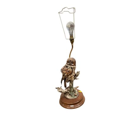 Large Capodimonte owl lamp, signed and dated 1985, and an oak cased wall clock