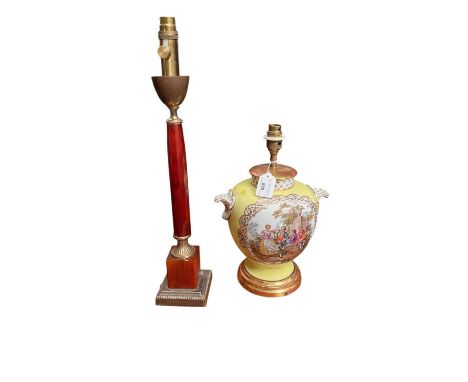 Dresden porcelain lamp, 35cm including fitting and an onyx style lamp (2)