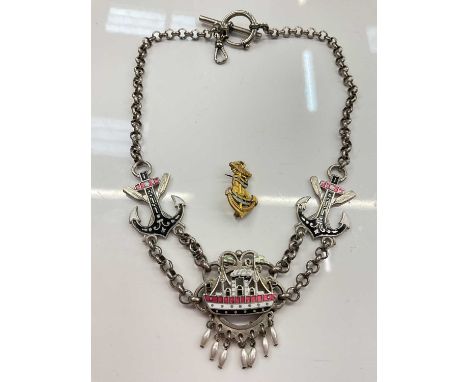9ct gold and enamel anchor pin, together with an enamelled nautical pendant necklace9ct gold brooch weighs 3.1 grams