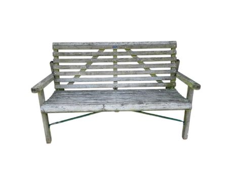 Slatted wood garden bench, 144cm wide, 85cm high