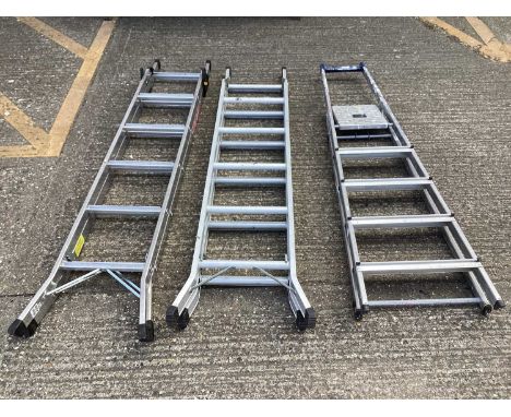 Two aluminium extending ladders and a step ladder (3)