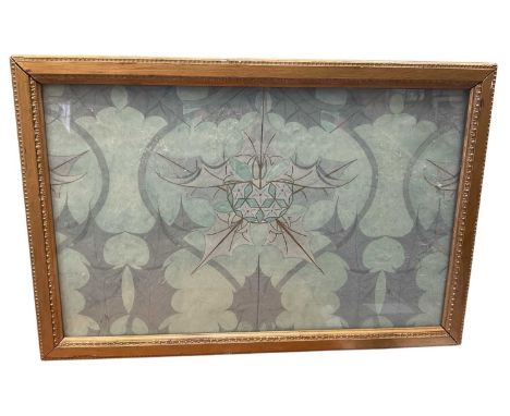 Art Nouveau wall paper design, in glazed frame and three 1920s portrait studies. (4)