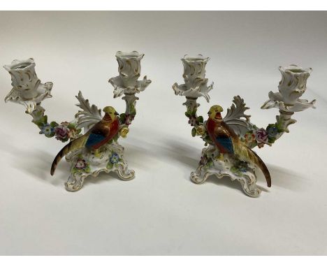 Pair of Sampson porcelain candelabra and 18th century style jardinierreAll in good condition