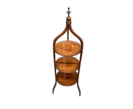 Edwardian inlaid mahogany three-tier cake stand, together with a mahogany converted commode (2)