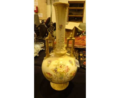 Crown Devon large twin handled blush ivory vase, H: 28 cm