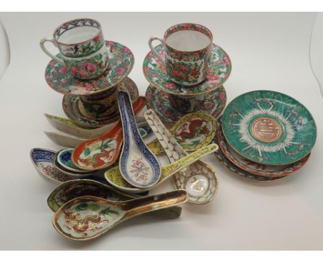 Chinese cups and saucers and twelve spoons