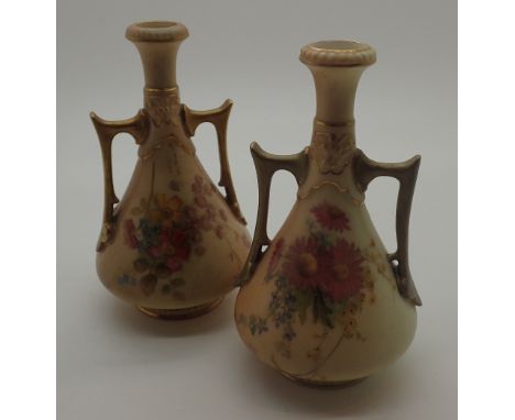 Royal Worcester pair of small blush ivory vases, H: 10 cm