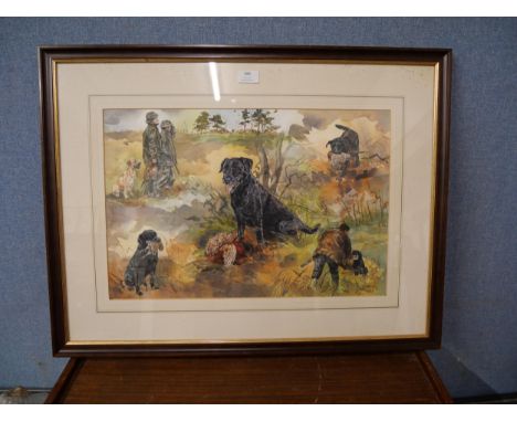 Gillian Harris, hunting scene, watercolour, framed