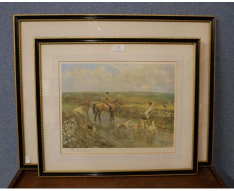 Two signed Lionel Edwards hunting scene prints, framed