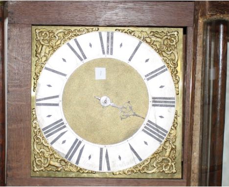 A long case clock, by William Mayhew of Woodbridge, brass spandril dial with a steel chapter ring, Roman numerals and single 