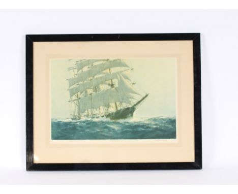 Arthur Briscoe, 1873-1943, study of a four masted clipper ship under full sail, pencil signed lithograph, 40cm x 59cm