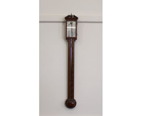 A mahogany and chequer-banded stick barometer, 100 cm