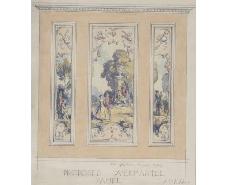 A watercolour design for a proposed overmantel panel, at Graham House 1934, indistinctly signed, 28cm x 26cm