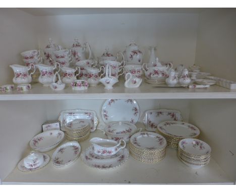 An extensive Royal Albert Lavender Rose dinner, tea and coffee service twelve place setting but only eight bowls - Approx. 10