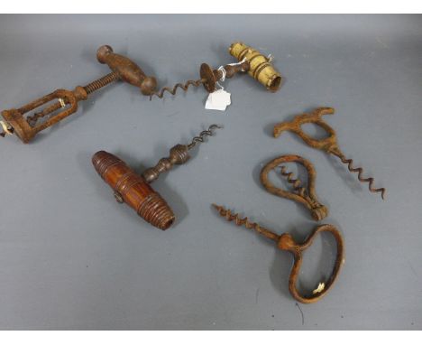 A collection of six vintage corkscrews - all in worn condition