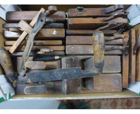 Assorted carpenters woodworking planes, chisels and tools