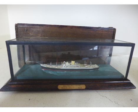 A Waterline model of the New Zealand Shipping Company M.S. Rangitoto scale 100ft to 1"  Ocean Liner in presentation case - He