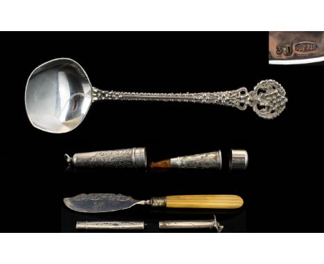 A Collection of Silver Items five (5) in total, comprising: Edwardian Silver Cigar Holder &amp; Case with Amber Tip, Hallmark