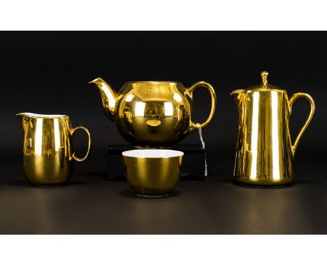 Royal Worcester, Four Pieces Of Gold Lustre Table Ware To include Coffee pot, teapot, cream jug and sugar bowl. All in good c