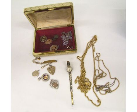 A small collection of jewellery: including Grovano ladies watch, silver pendants (approx 54g), necklaces, vintage small jewel