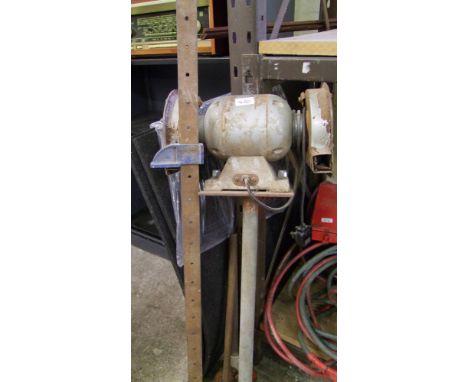 A mixed collection of items: 4ft sash clamp, 2 x heavy duty wrenches, Hilka stand mounted grinding unit. 
