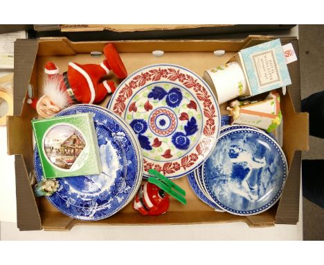 A mixed collection of items to include: Royal Worcester Boxed Birthday Mug, Joan Walsh Angland Money Box, Blue &amp; White pl
