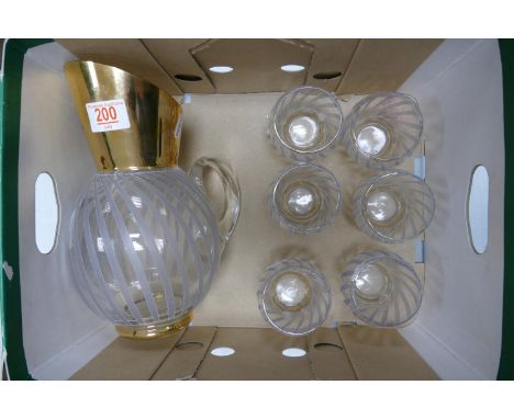 Mid Century Etched Glass Pitcher &amp; Tumblers: 