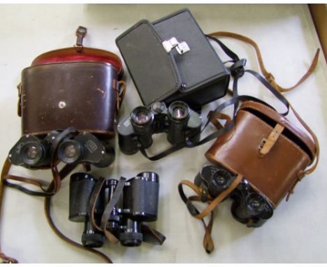 A collection of vintage binoculars: to include 2 x Russian 8 x 30 examples, Ross London Stepruva 9 x 35 and a pair of Newbold