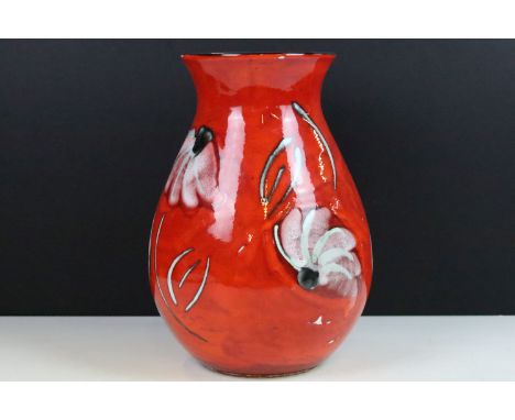 Poole pottery living glaze Daisy large red vase, H 26cm