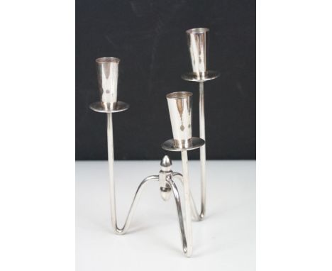 Danish Berg silver plated triple candlestick, 20cm high