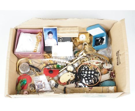 A collection of mainly vintage costume jewellery together with a small group of wristwatches. 