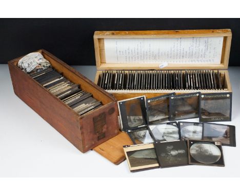 A large collection of vintage glass slides to include topographical, architechture and transportation examples.